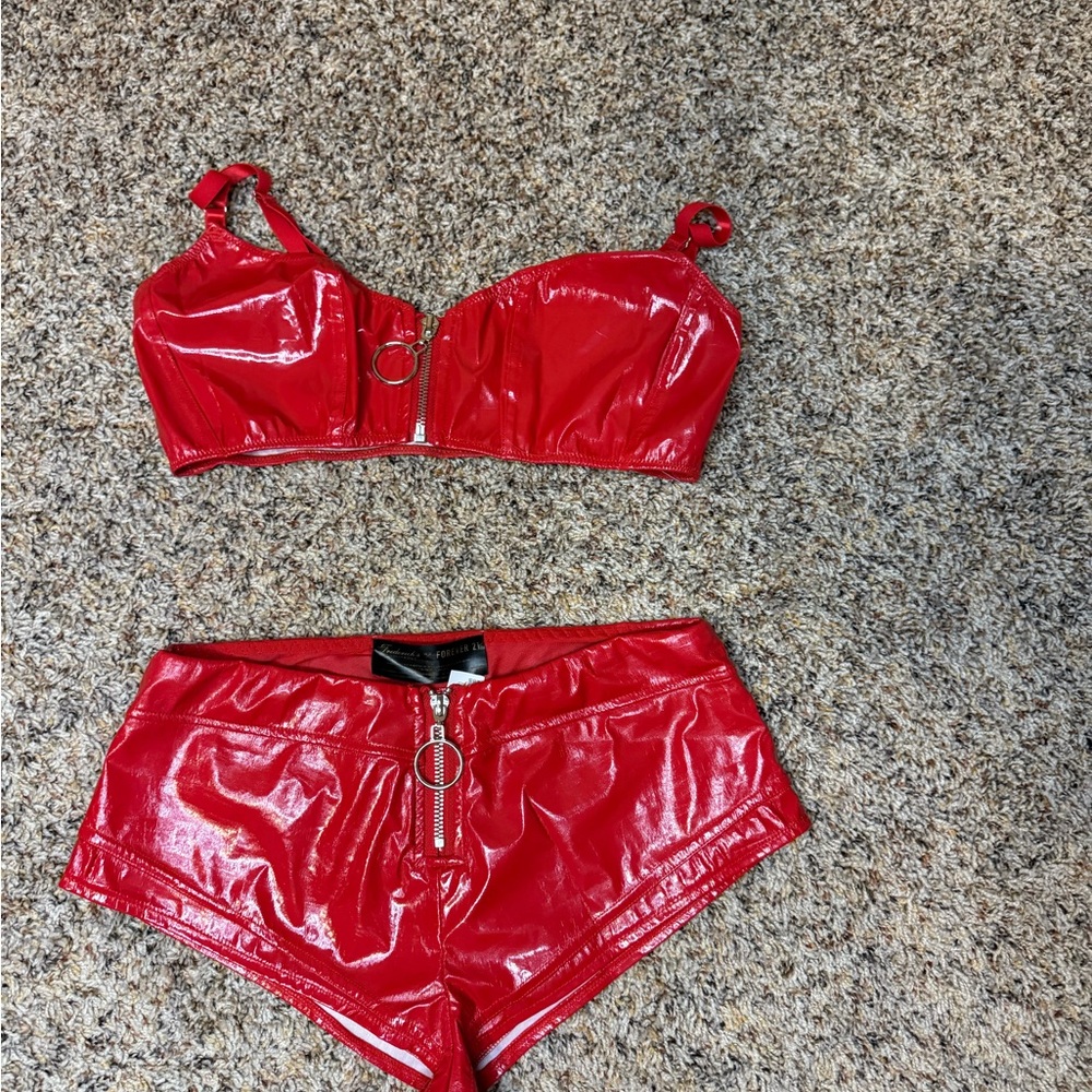 Forever 21 Frederick’s of Hollywood Halloween devil costume Red top shorts Set